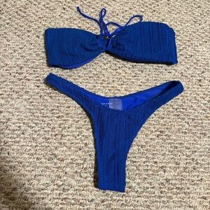 White Fox Hello Sunshine Bandeau Bikini Top Electric Blue Thong- Size Medium/XL